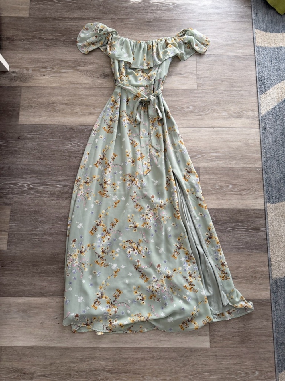 Lulu's Sage Green Floral Off-Shoulder Maxi Dress